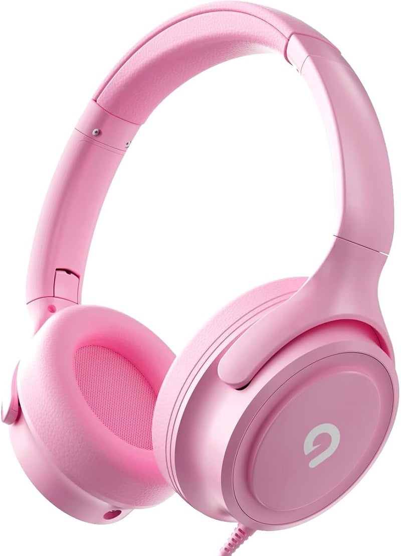 ADOOPE Kids Headphones with Cord-3.5mm Jack 85/94dB Safe Volume Control Built-in Microphone On-Ear Headphones for Kids/Teens/Girls/School/Travel/3.5mm Devices(Pink) - Image 1